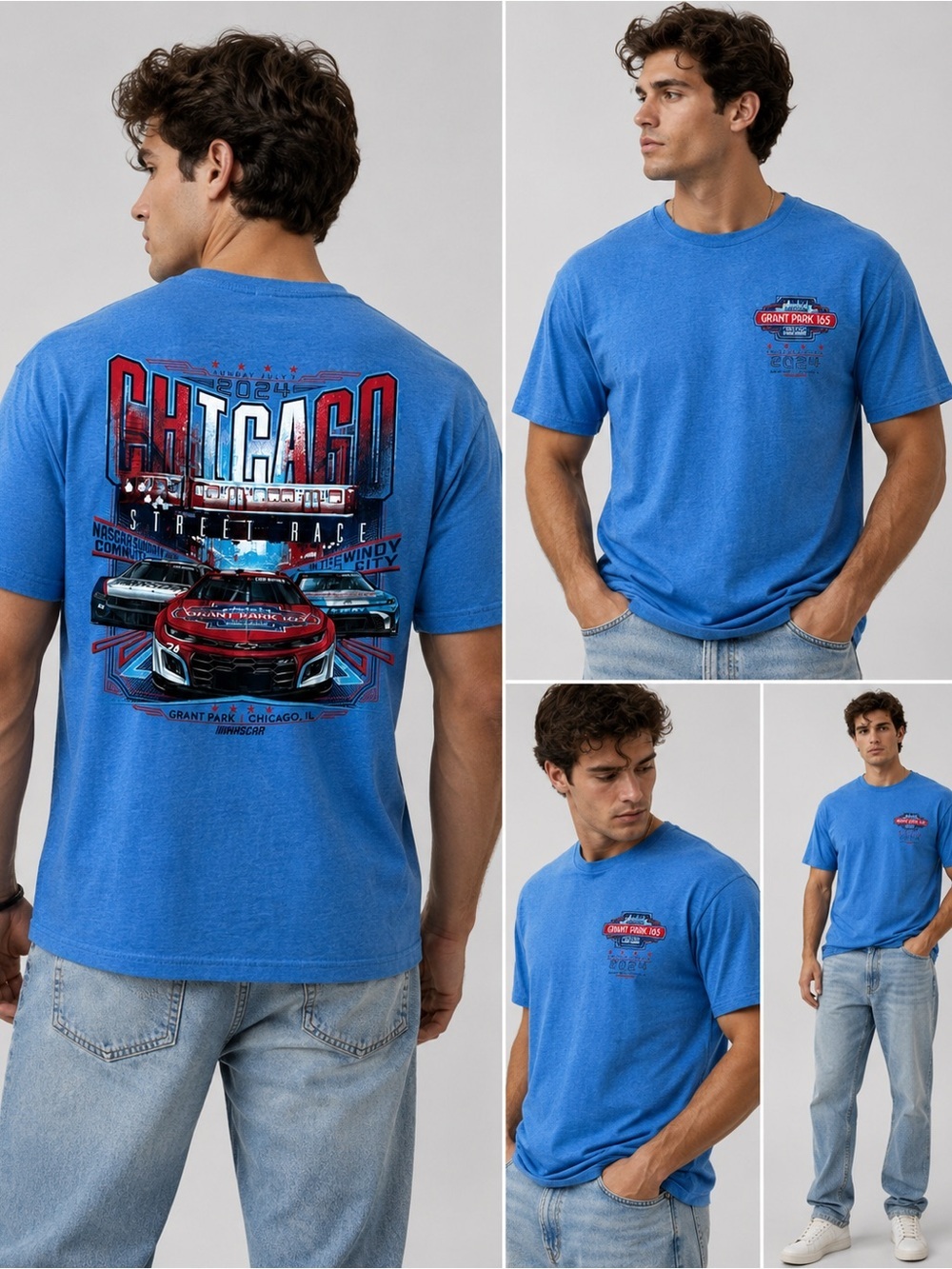Nascar Blue Chicago Street Race Graphic Tee